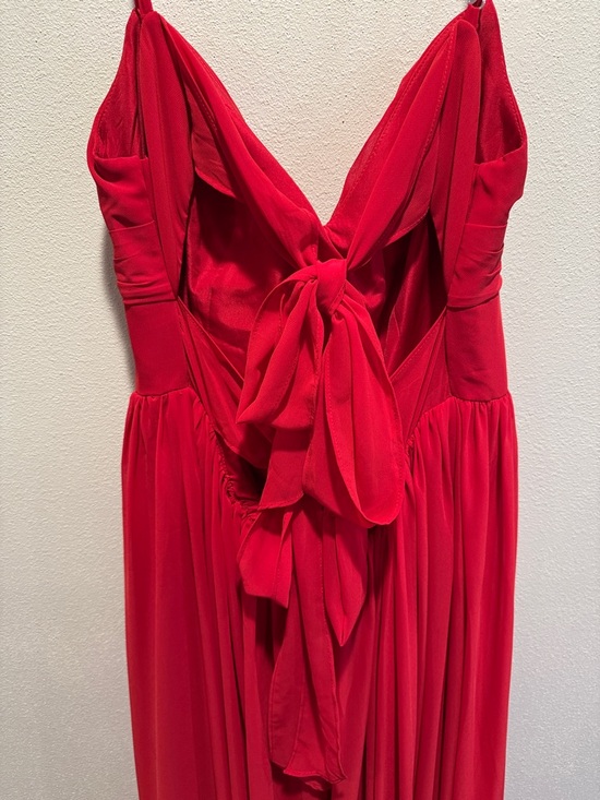 Unaltered Azazie Zeya A14 in Scarlet Spaghetti Strap Bridesmaid Maxi Dress - Picture 7 of 16